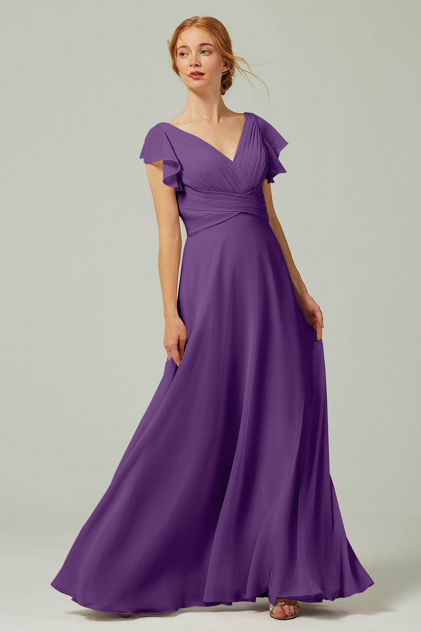 A-Line Floor Length Chiffon Bridesmaid Dress CB0302PS - COCOMELODY